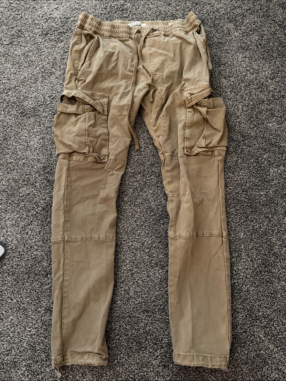 PacSun Men's Cargo Pants in Tan with Drawstring Waist